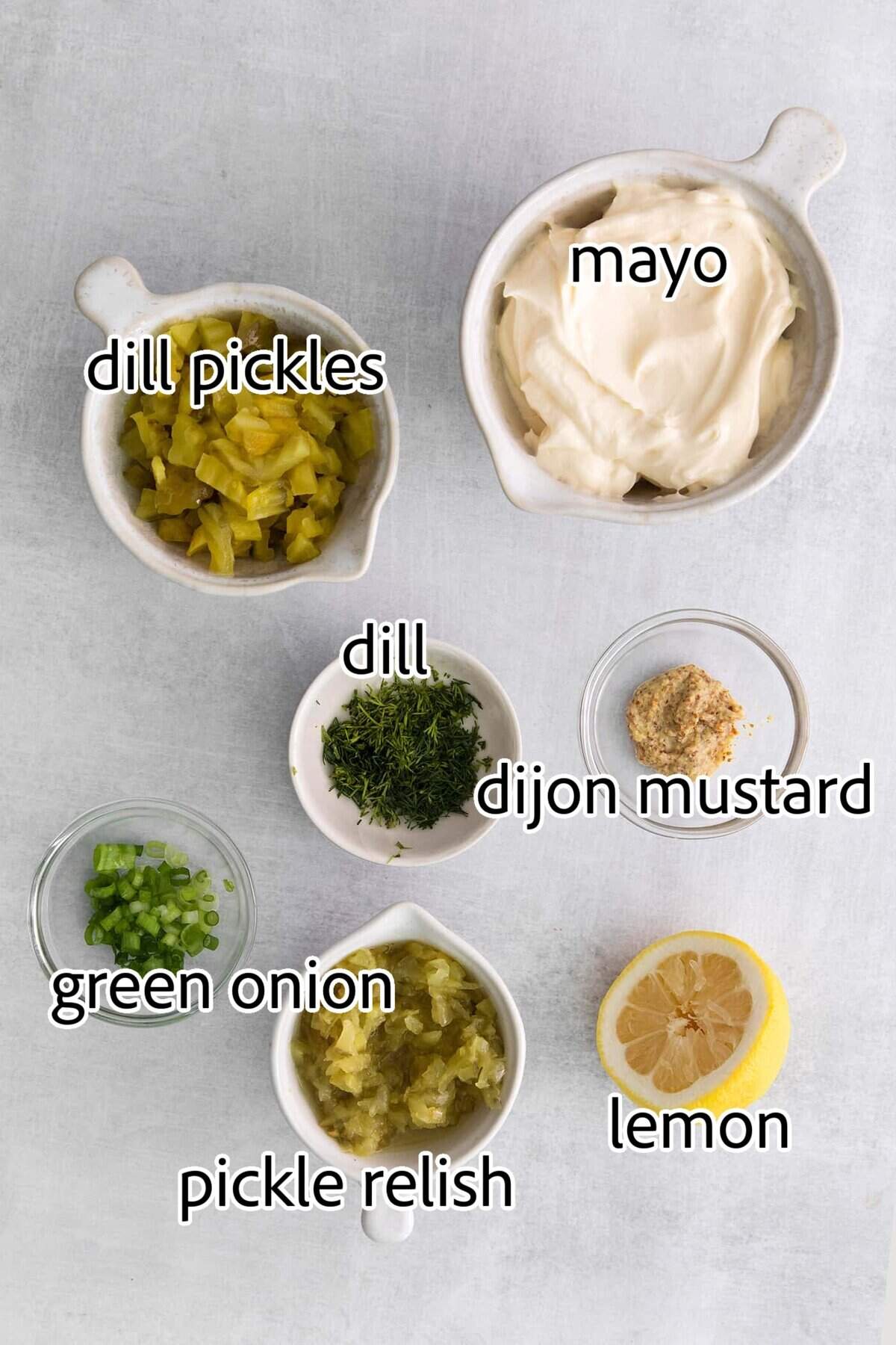 This Homemade Tartar Sauce is the perfect pairing for all your favorite seafood. Delightfully creamy with fresh dill and pickles. ingredients needed for tartar sauce