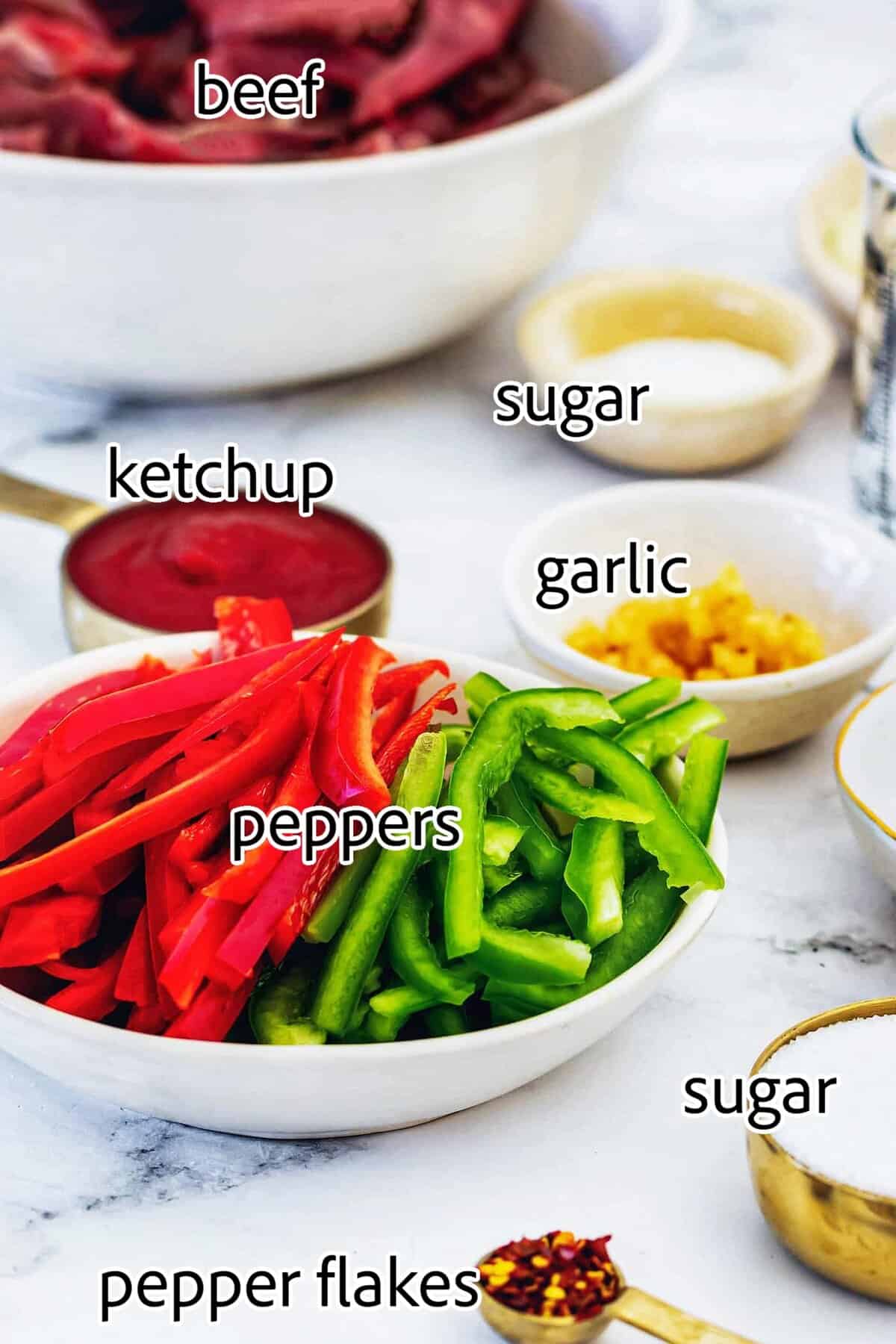 This copycat Beijing beef recipe had tender beef, peppers, and onions tossed in a sweet-spicy homemade sauce. It's even better than takeout! ingredients needed for beijing beef