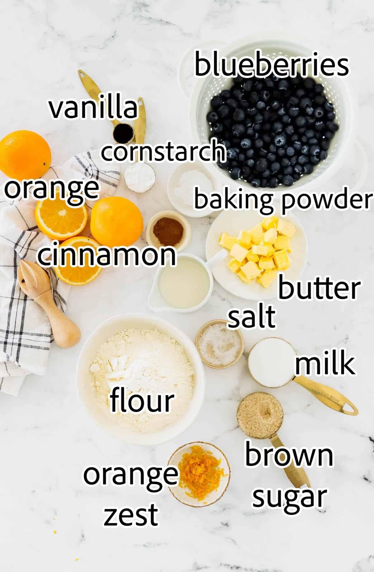 ingredients needed for blueberry cobbler with orange biscuit puffs