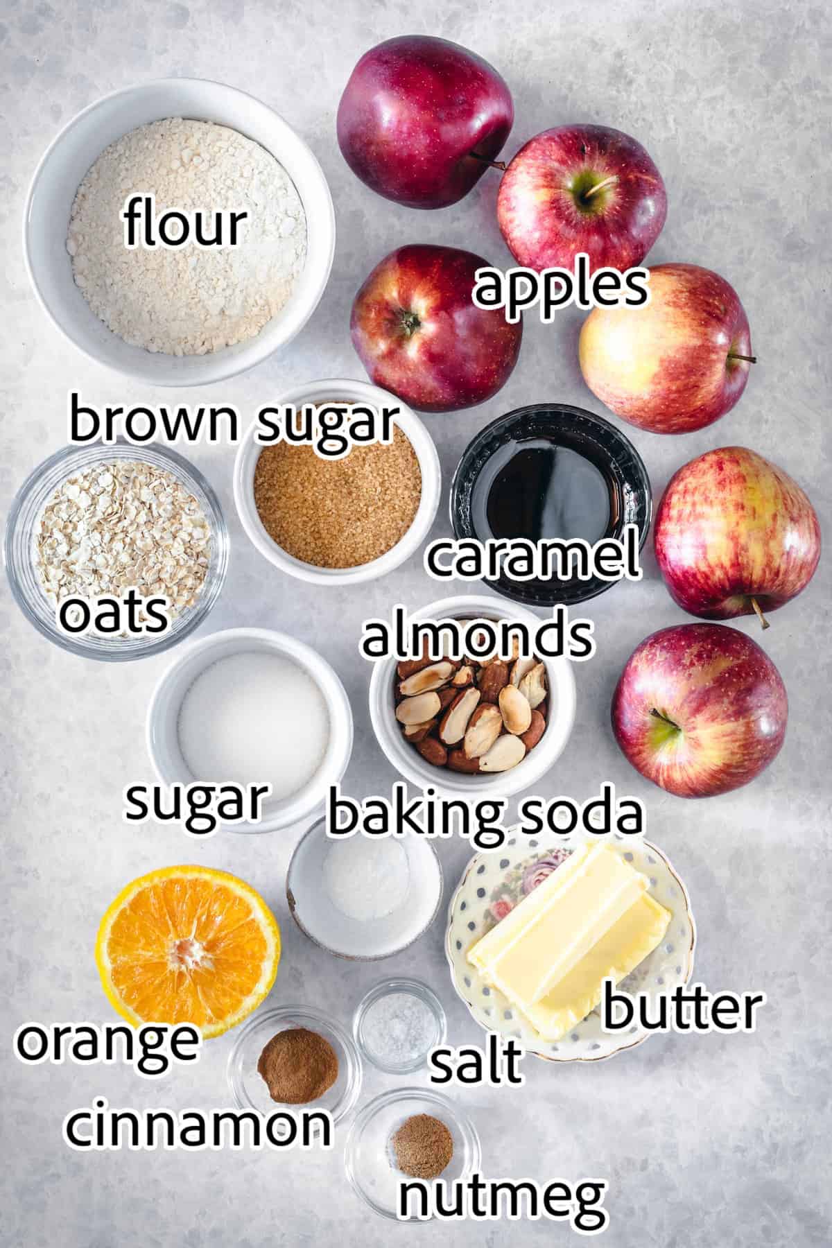 Ingredients needed for caramel apple crisp