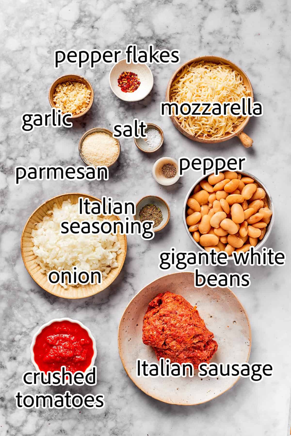 Lasagna beans pair creamy gigante beans with zippy tomato sauce, Italian sausage and ricotta, and it's all topped with even more cheese. Yum! Ingredients needed to make Lasagna Beans