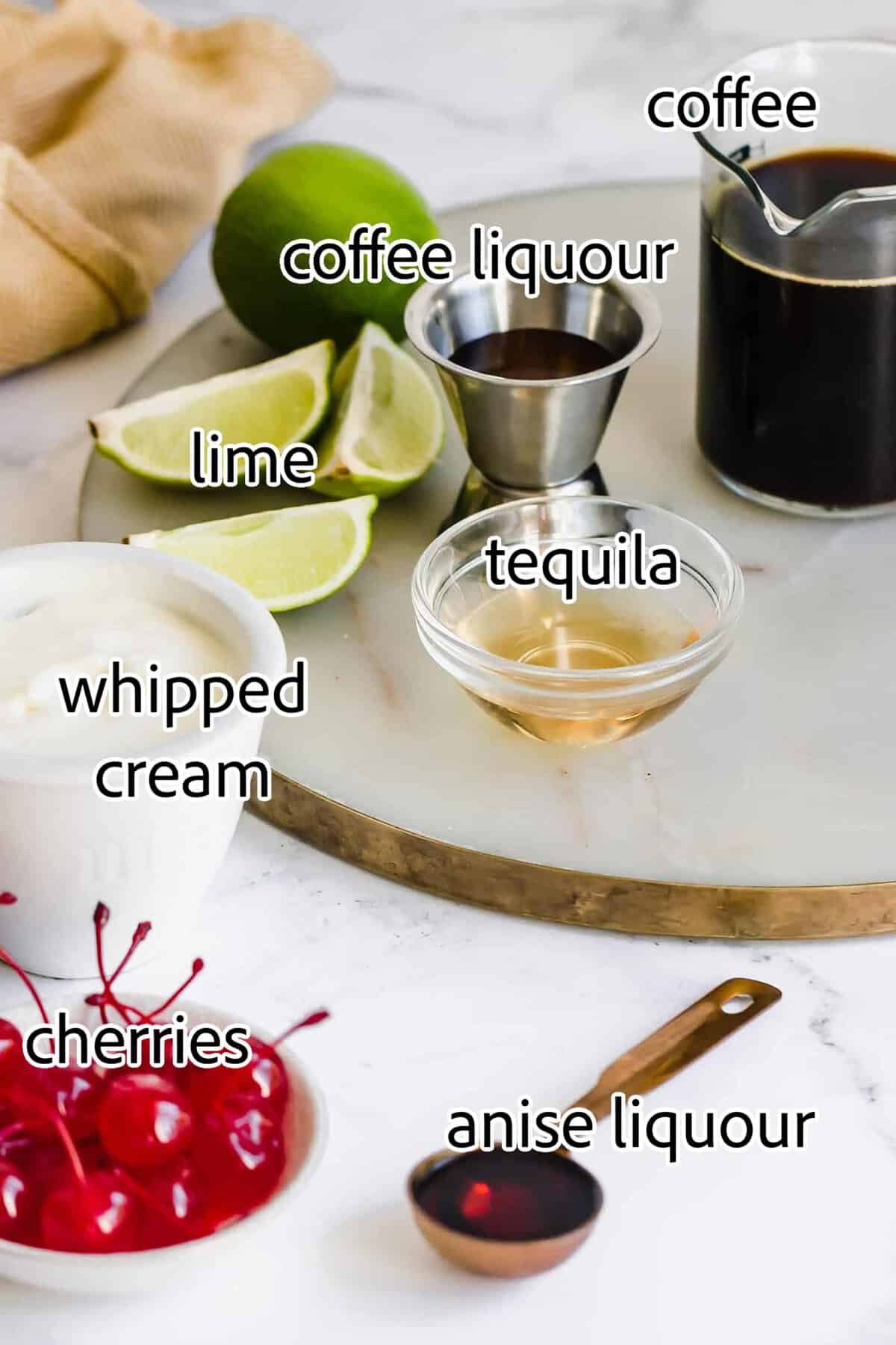 Mexican Coffee is a decadent dessert cocktail that's served hot. With tequila, Kahlua, and whipped cream, this recipe is a fun and beautiful way to top off a meal! ingredients needed for Mexican coffee
