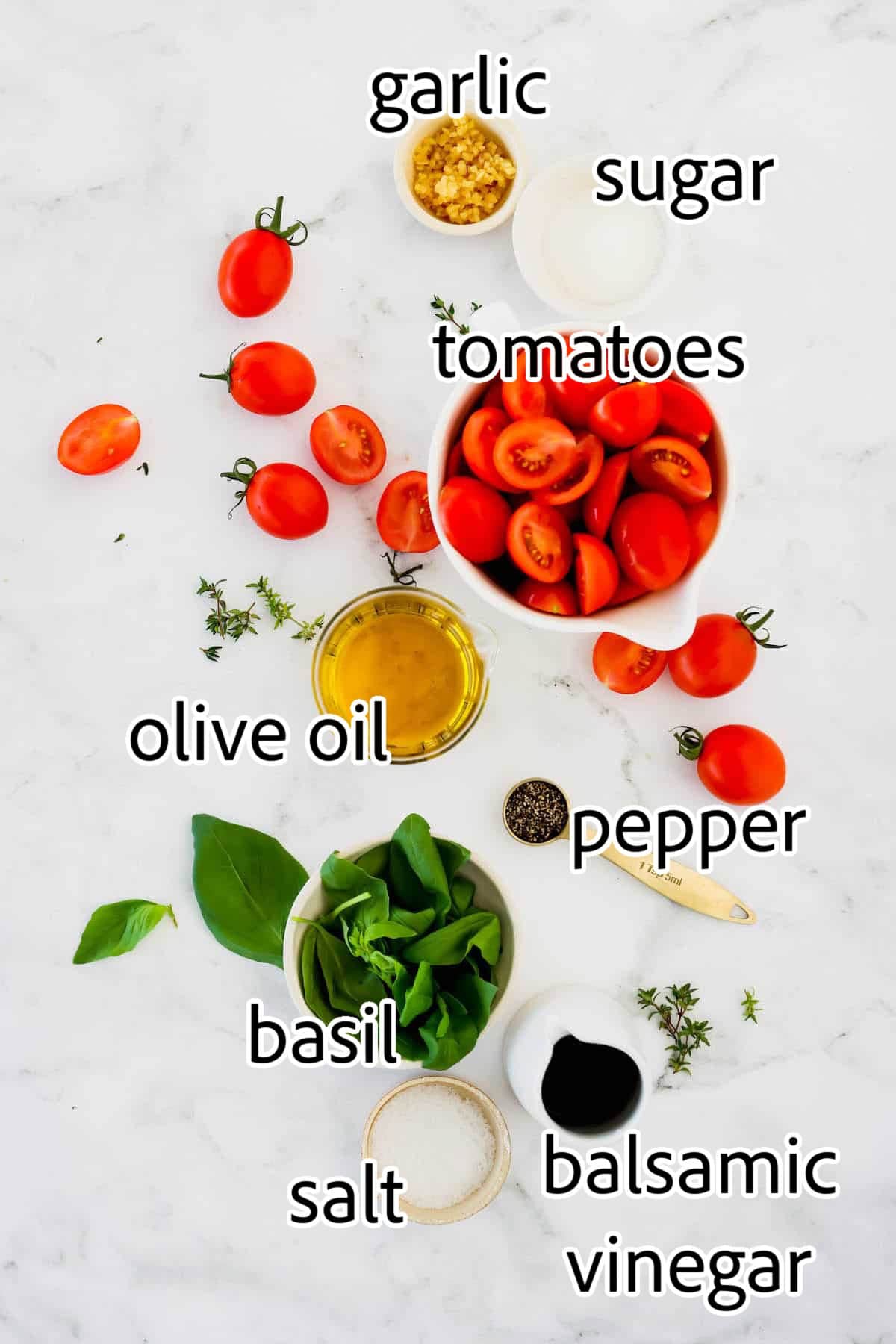 ingredients needed for roasted tomatoes with basil and thyme