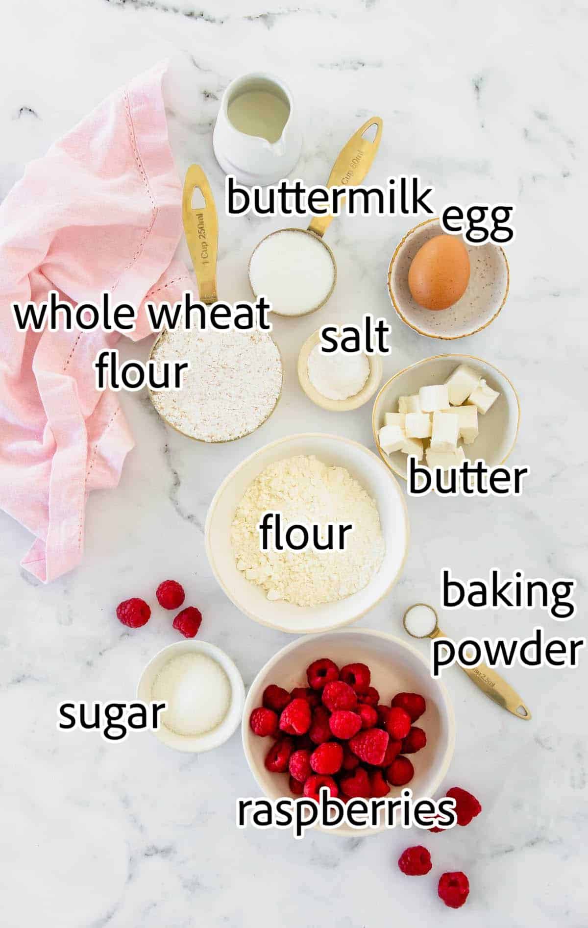 ingredients needed for whole wheat raspberry drop scones