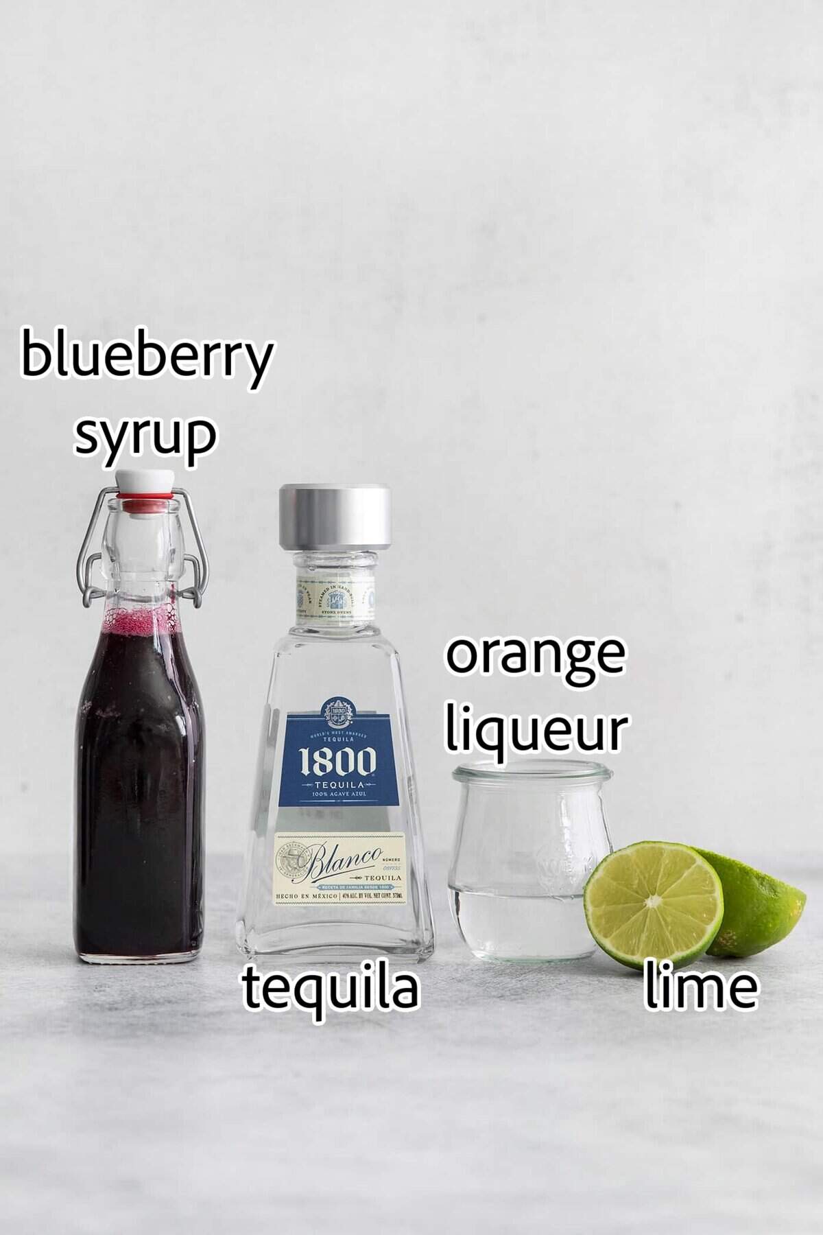 Made with flavored simple syrup, this Blueberry Margarita is just the fruity cocktail for summer. Sweet but tart and super refreshing! ingredients needed for blueberry margaritas