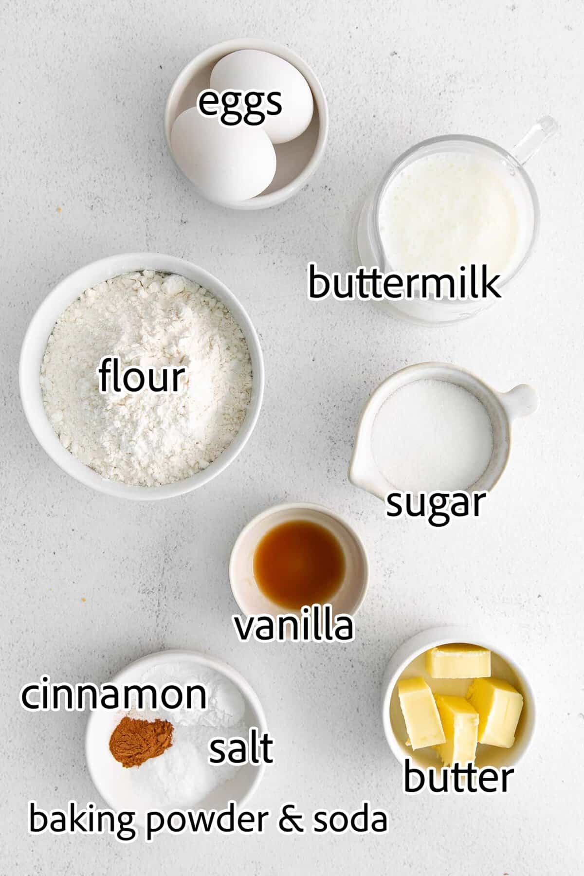 Made with pantry staples, these Buttermilk Pancakes are simply the best homemade pancakes you'll ever make! Super fluffy! ingredients needed for buttermilk pancakes