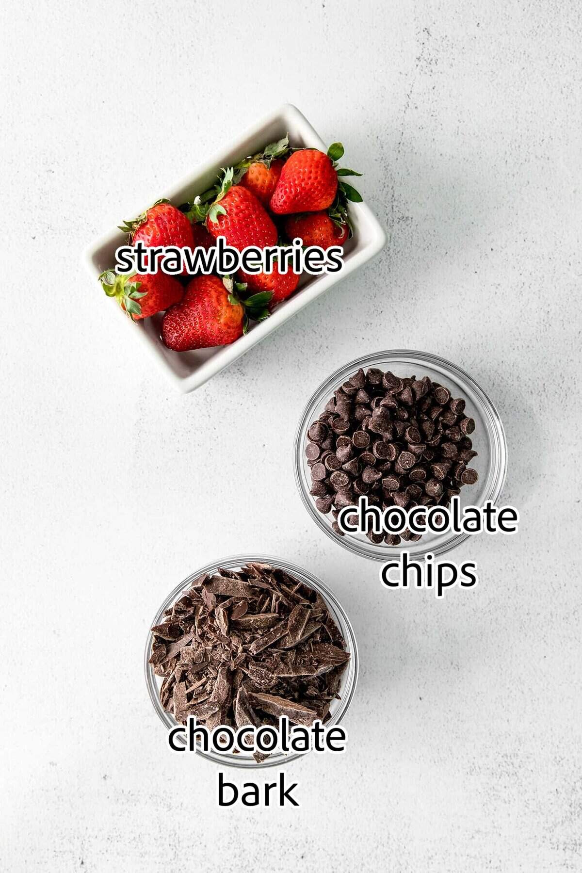 These Chocolate Covered Strawberries may look fancy and elegant, but are actually a quick and easy treat to make, with just 3 ingredients! ingredients needed for chocolate covered strawberries