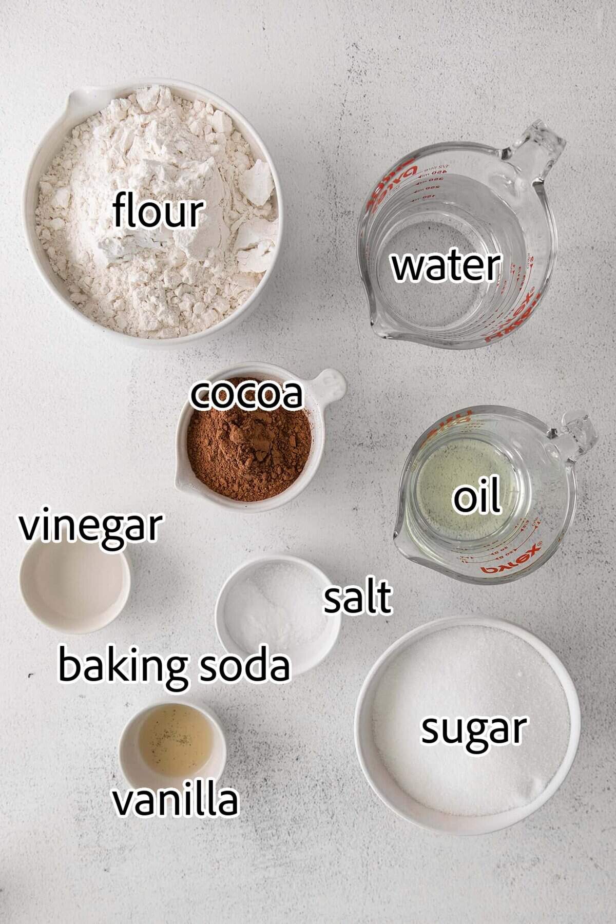 ingredients needed for chocolate wacky cake