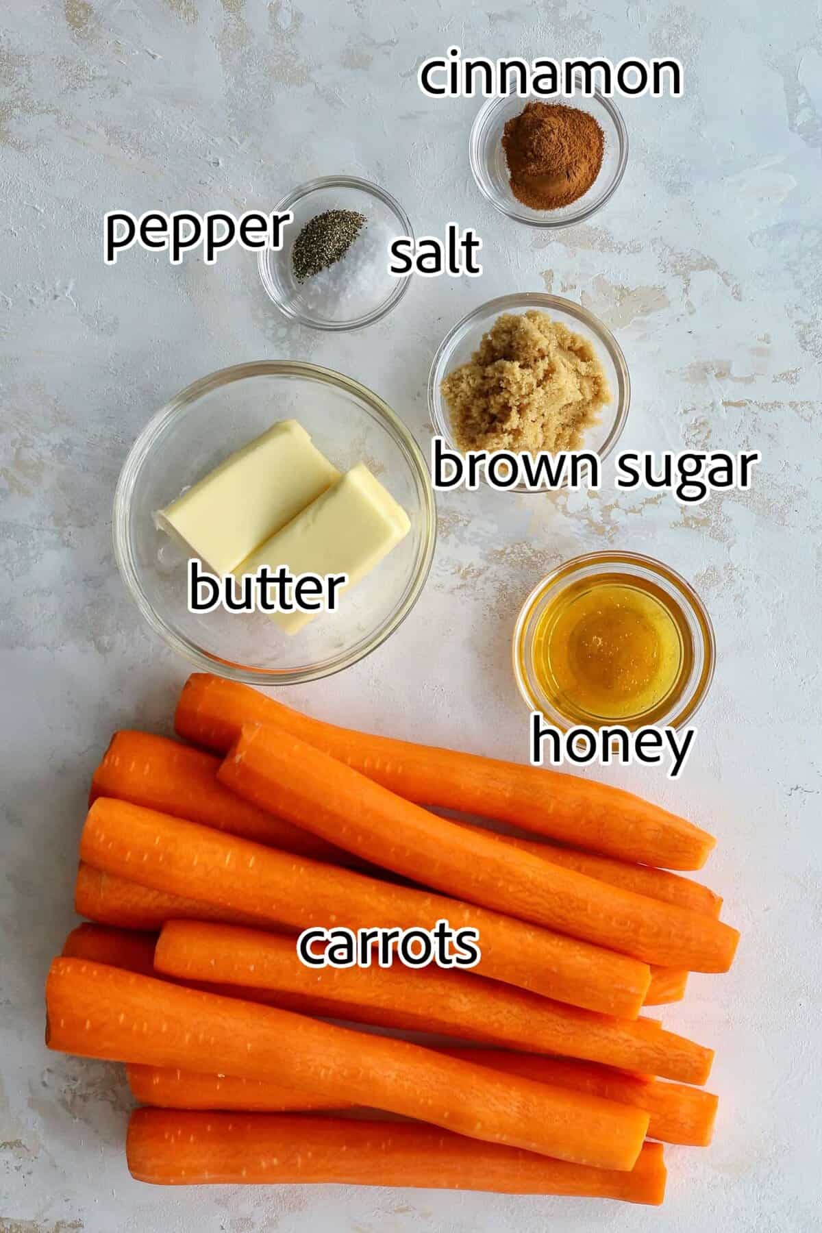 Tossed in a mixture of cinnamon, brown sugar, and honey, these Candied Carrots are perfectly sweet and savory. A quick & easy side dish! ingredients needed for cinnamon honey carrots