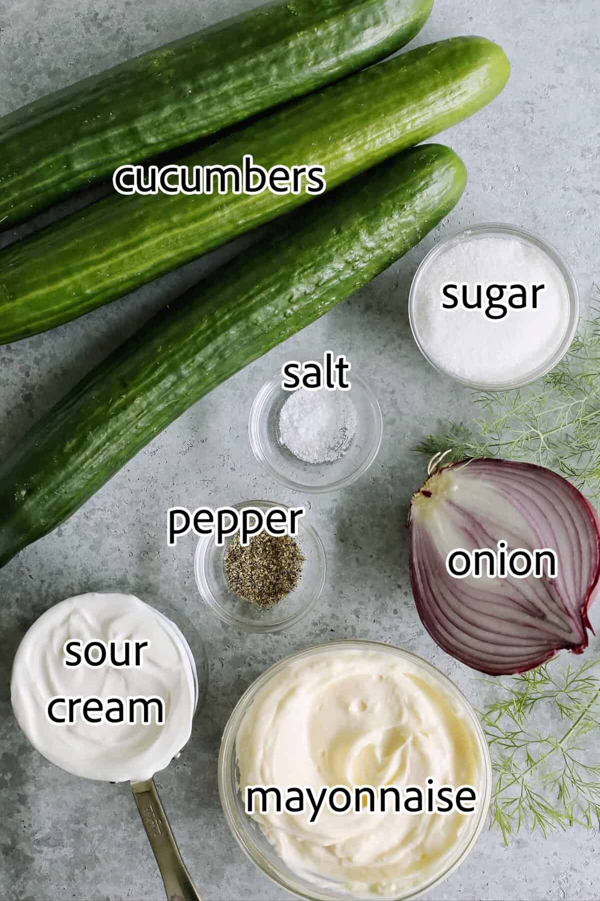 ingredients needed for creamy cucumber salad