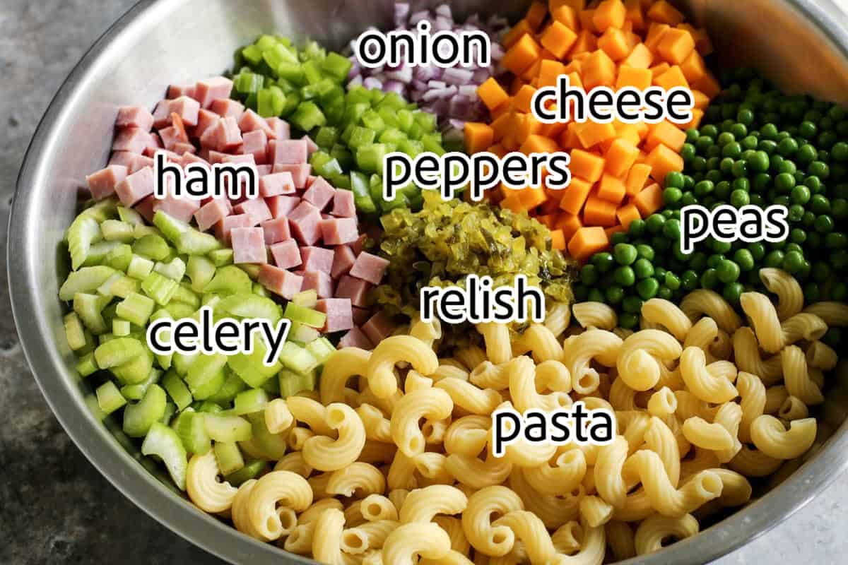 ingredients needed for ham and cheese macaroni salad