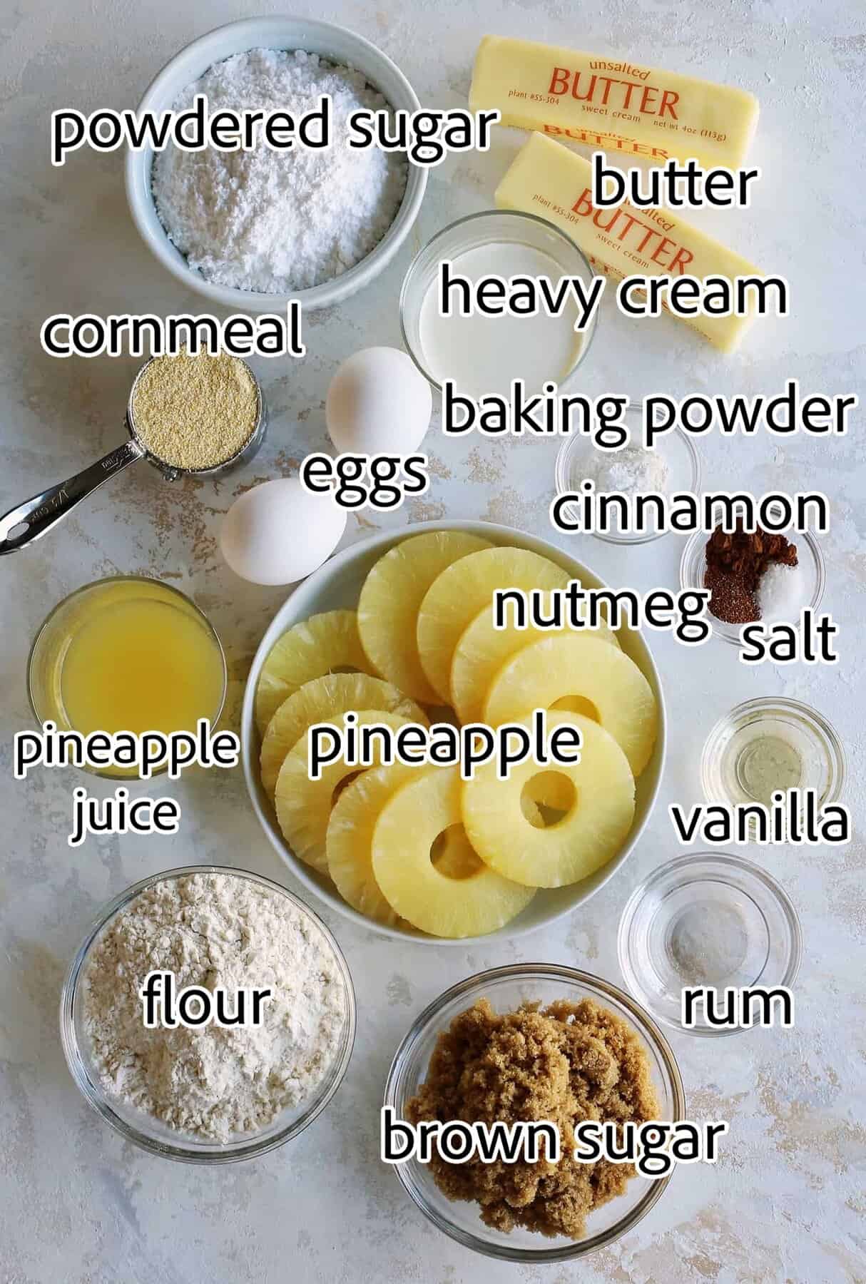 Pineapple upside down cake ingredients.