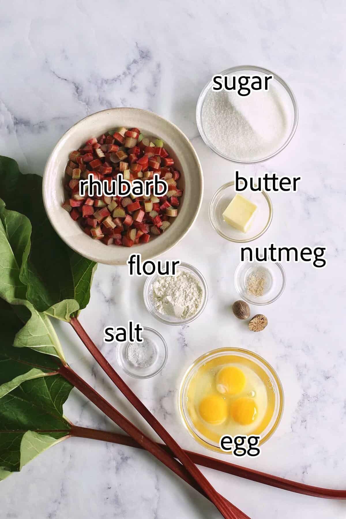 ingredients needed for rhubarb custard pie