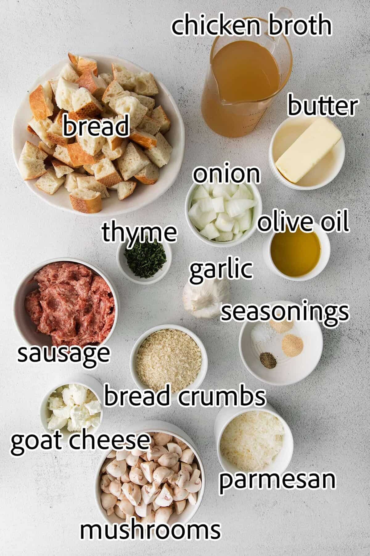 This savory dressing with mushrooms, pork sausage, crispy garlic breadcrumbs, and Parmesan is the best Thanksgiving stuffing recipe! Mushroom stuffing ingredients.