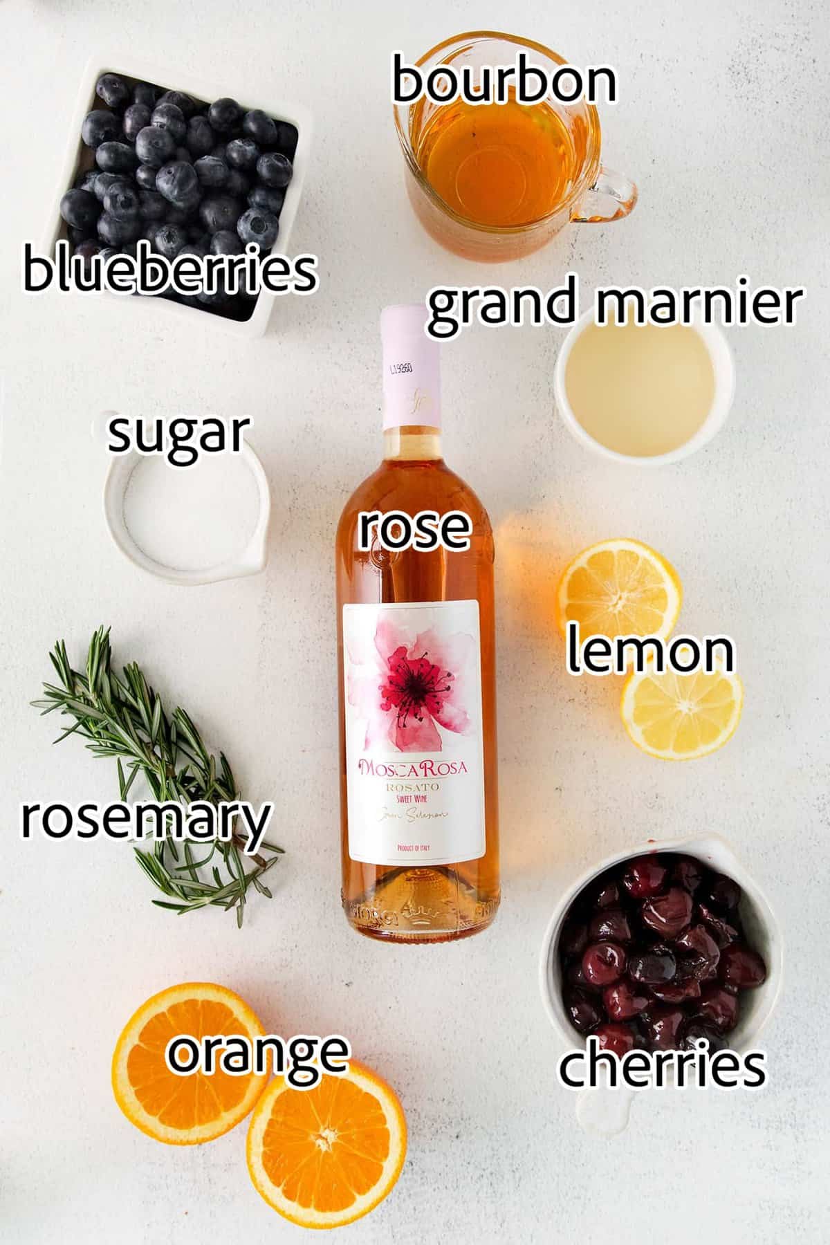 ingredients need for rose bourbon blue sangria