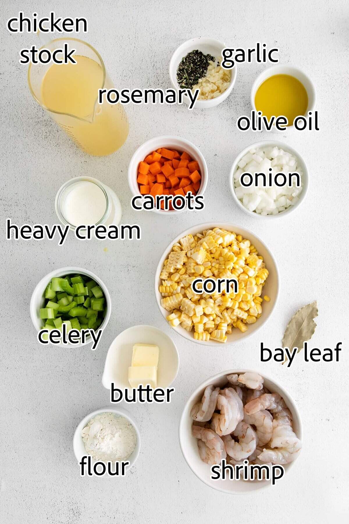 This shrimp and corn chowder has a light, creamy broth and is filled with sautéed vegetables, tender shrimp, and fresh sweet corn. ingredients needed for shrimp corn chowder