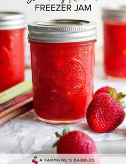 Pinterest image for Strawberry Rhubarb Freezer Jam