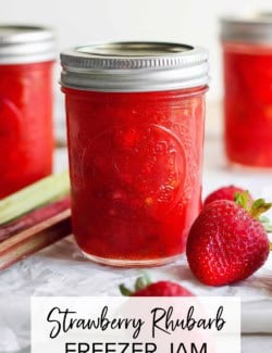 Pinterest image for Strawberry Rhubarb Freezer Jam