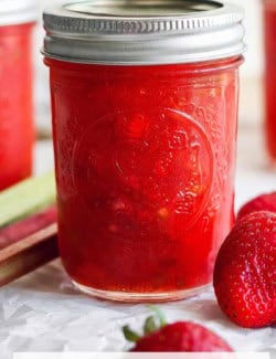 Pinterest image for Strawberry Rhubarb Freezer Jam