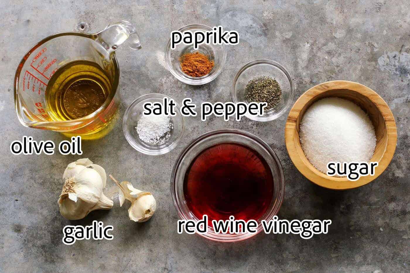 This simple sweet red wine vinaigrette is an easy homemade salad dressing that uses just a few pantry items and takes only 5 minutes to make! ingredients to make sweet red wine vinaigrette
