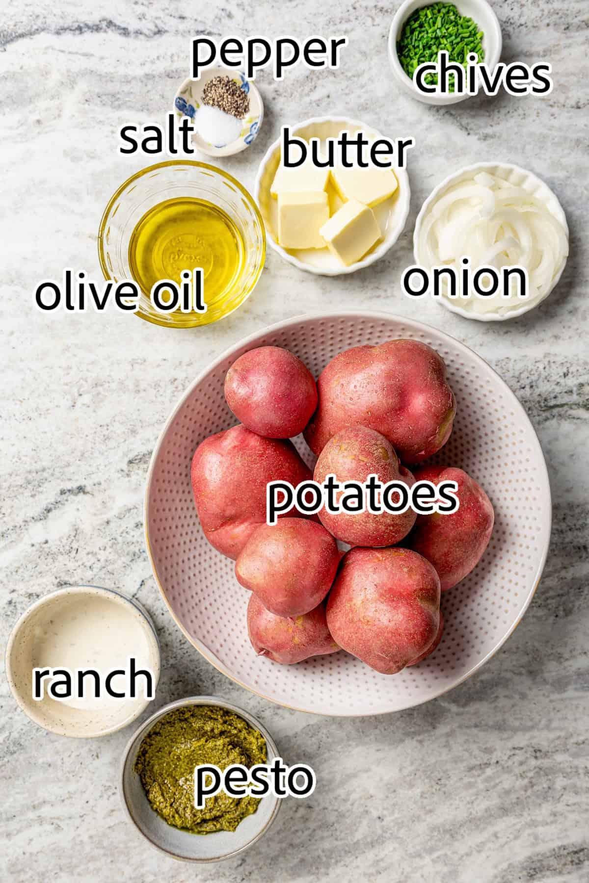 Savory Grilled Potato Packets feature grilled potatoes in foil dressed in tangy, garlicky pesto-ranch sauce and ready in less than 30 minutes. ingredients needed for grilled potato packets