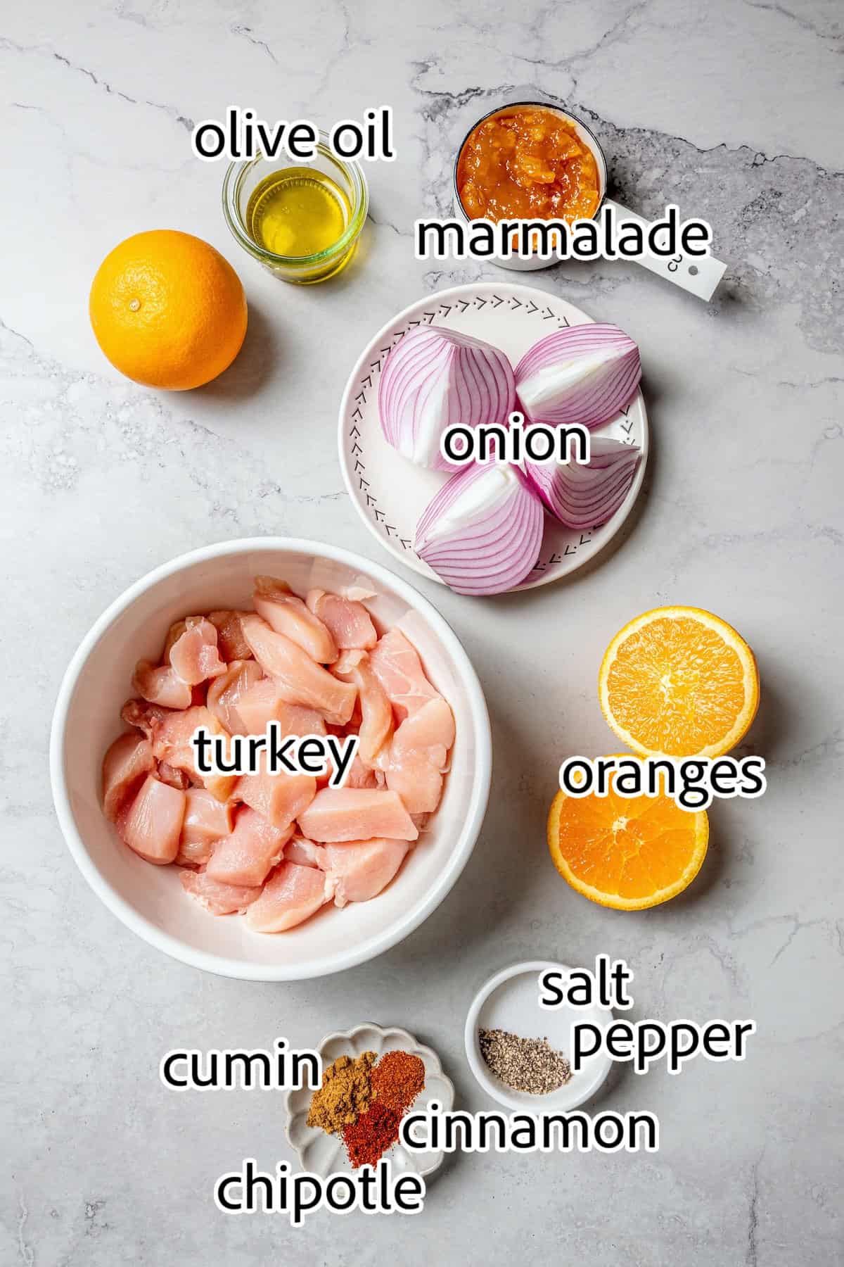 Bold, smoky chipotle meets the sweet flavor of orange in these easy Turkey Kabobs. This recipe is a summer staple in my home! ingredients needed for grilled chipotle orange turkey kabobs