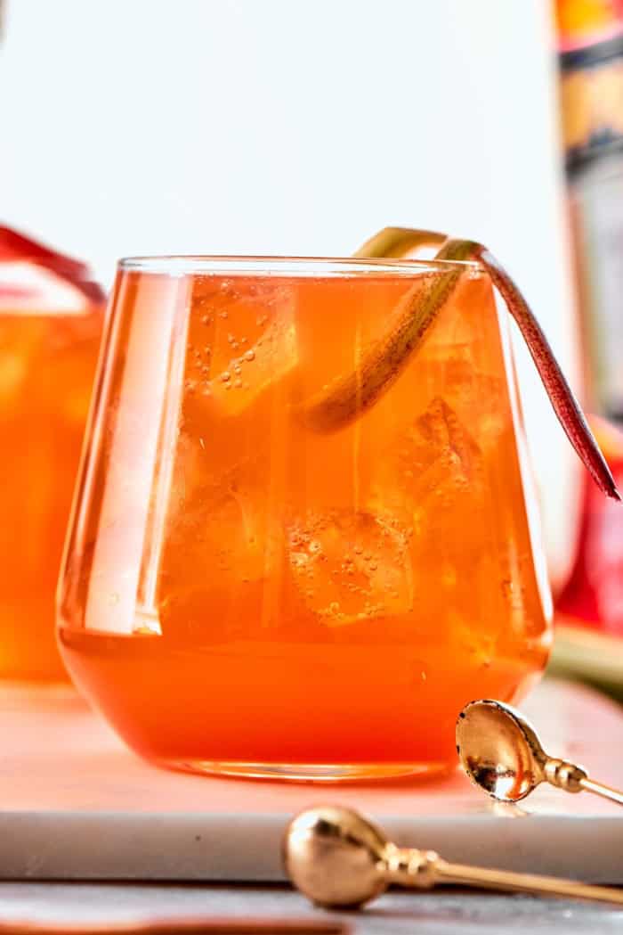 Rhubarb aperol spritz in glass