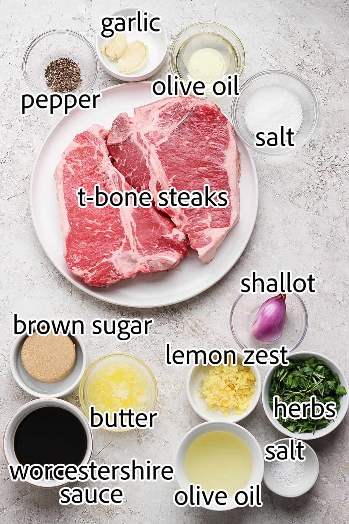 ingredients needed for grilled T-bone steak with board sauce