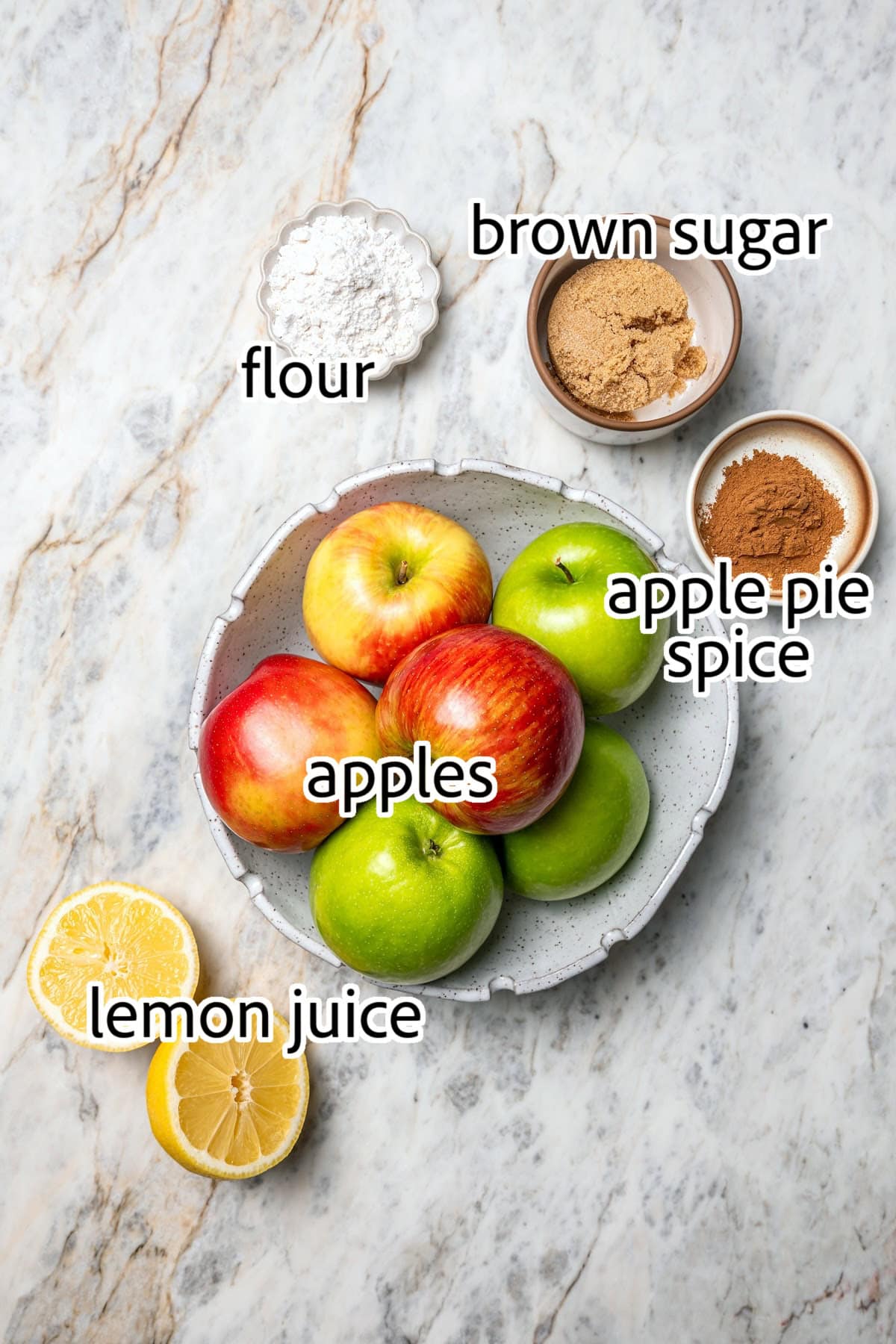 A brown sugar oat crumble mixture doubles as a crust and a topping for these easy Apple Pie Bars. The perfect fall treat for a crowd! ingredients needed for apple pie bars