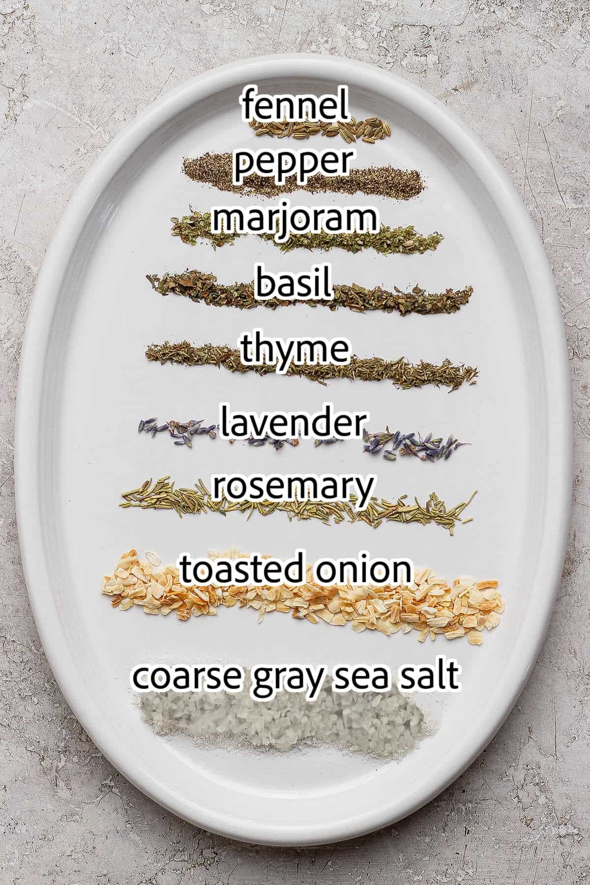 A savory combination of sea salt, toasted onion, black pepper, and herbs make this my family's go-to steak seasoning recipe! ingredients needed to make A Farmgirl's Dabbles' signature steak seasoning recipe