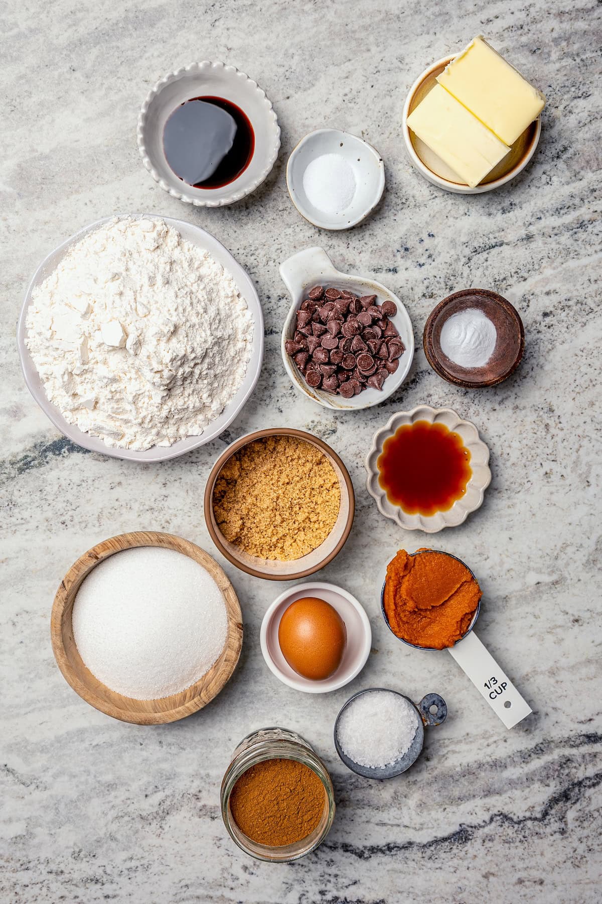 Ingredients to make pumpkin chocolate chip cookies