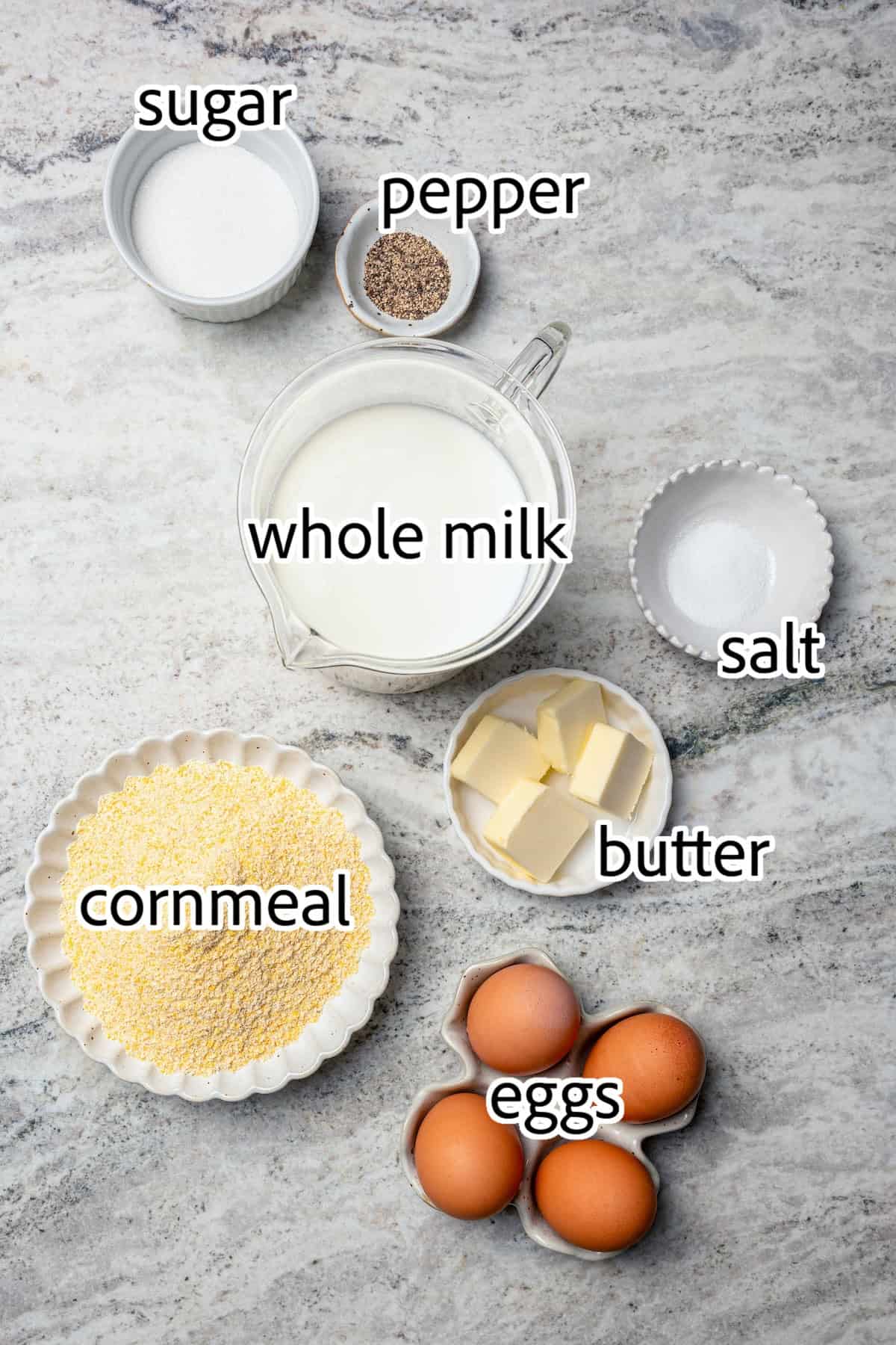 This Southern Spoon Bread recipe is fluffy, soft and lightly sweet, like a cross between cornbread and soufflé. A perfect holiday side dish! ingredients needed for spoon bread