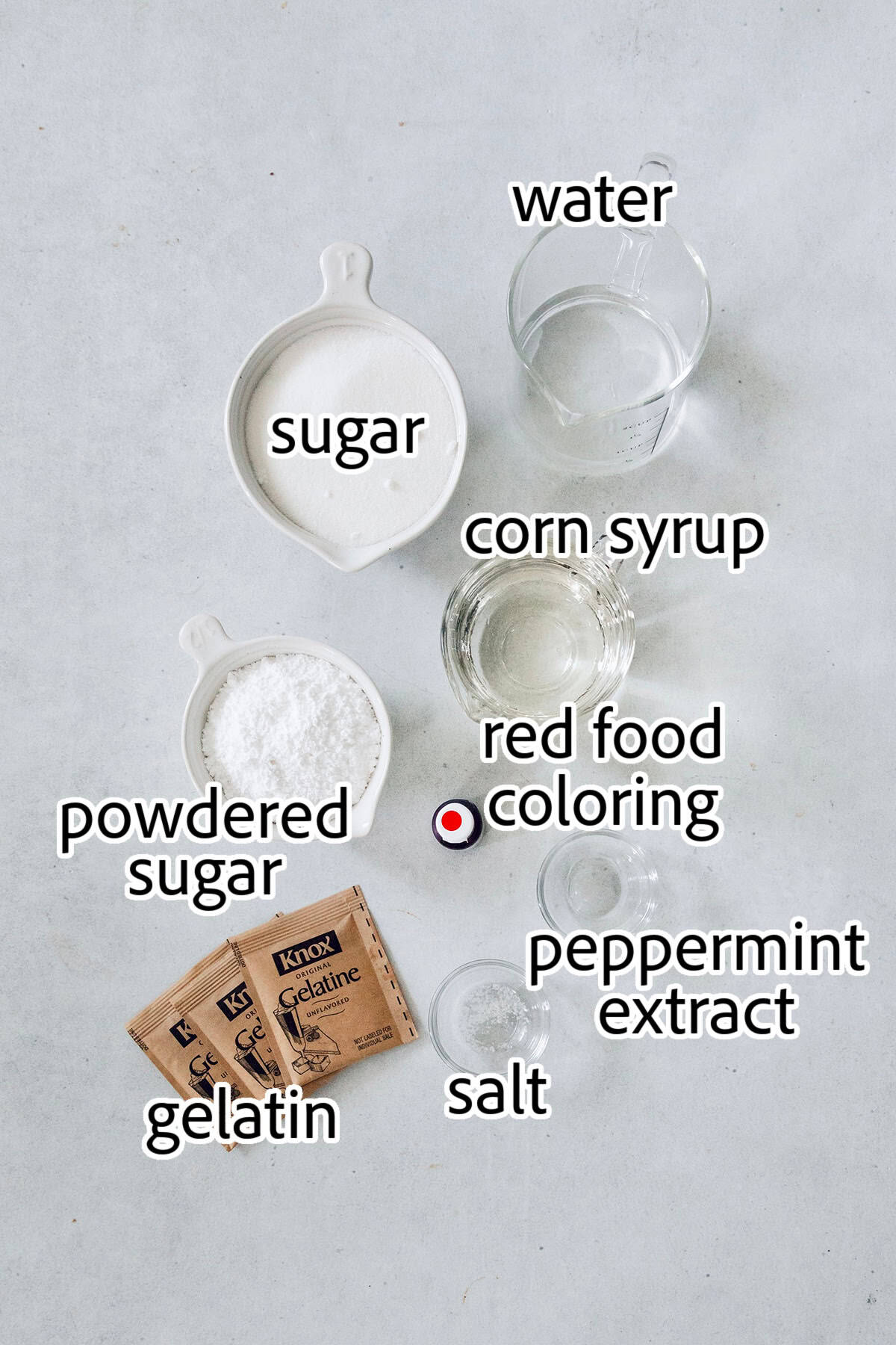 Homemade peppermint marshmallows are fluffy, festive, and so delicious! They're perfect for gifting, hot cocoa, and holiday treats. ingredients needed for peppermint marshmallows