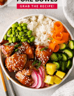 Pinterest image for Teriyaki Chicken Poke Bowls