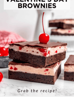 Pinterest image for cherry brownies for Valentine's Day