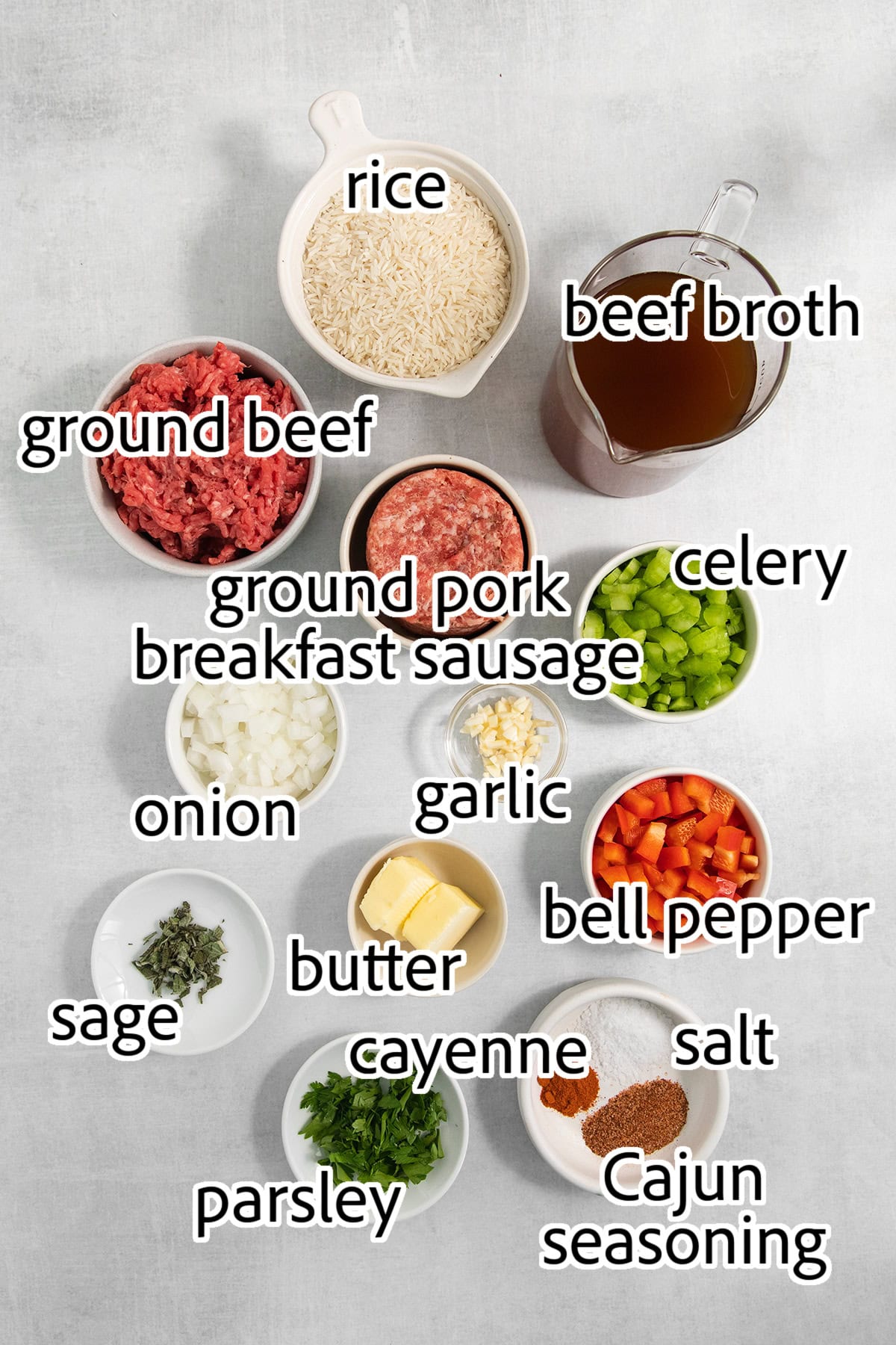 all the ingredients needed to make dirty rice