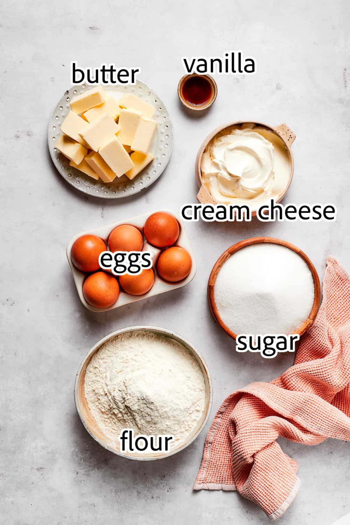 This cream cheese pound cake is a simple 6-ingredient recipe that’s rich, buttery, and perfectly dense with a velvety crumb. The best! ingredients needed for cream cheese pound cake