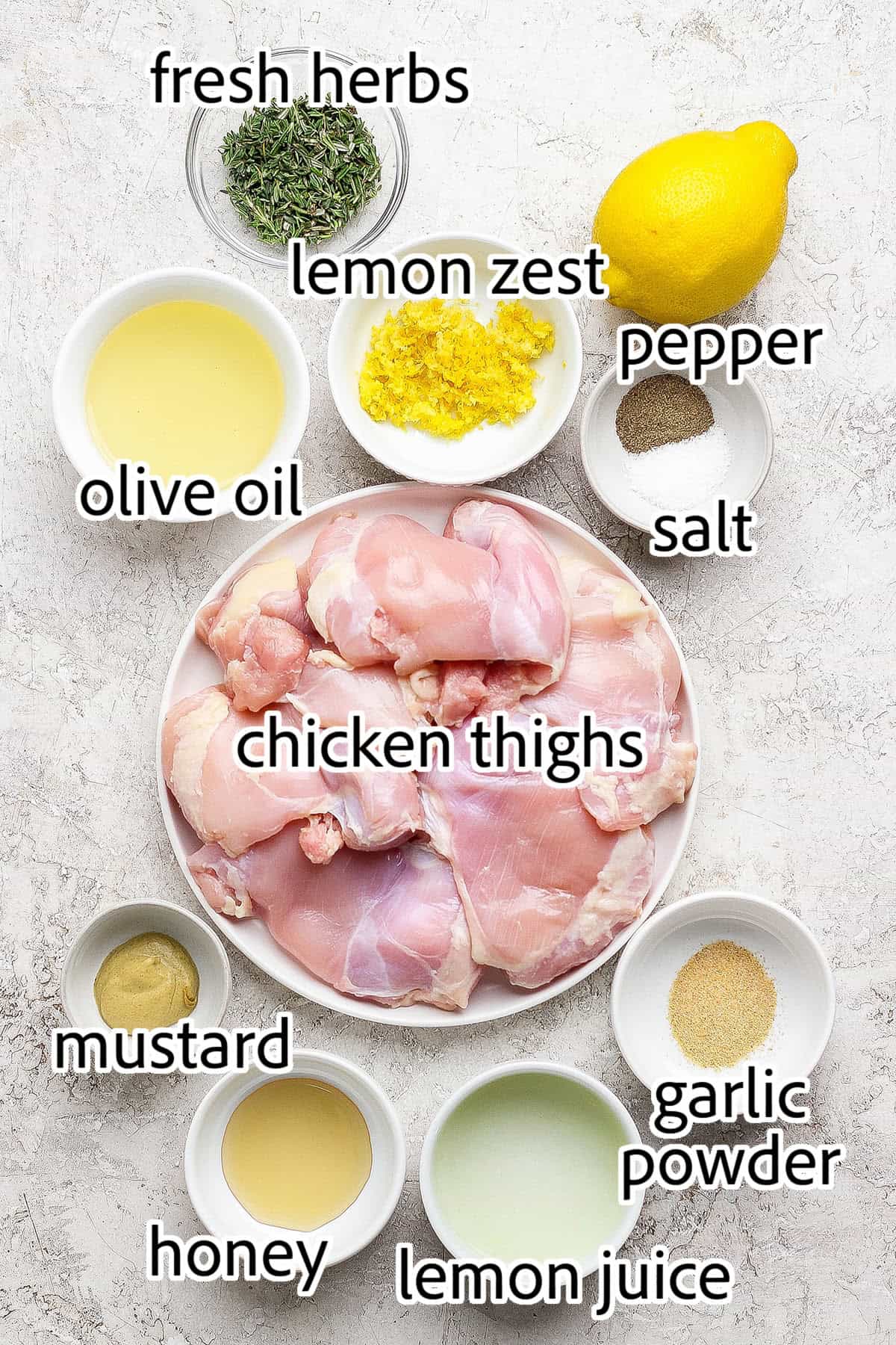 These grilled lemon chicken thighs are juicy and smoky, with a fresh lemon-herb marinade to brighten things up. The perfect summer main dish! ingredients needed for grilled lemon chicken thighs