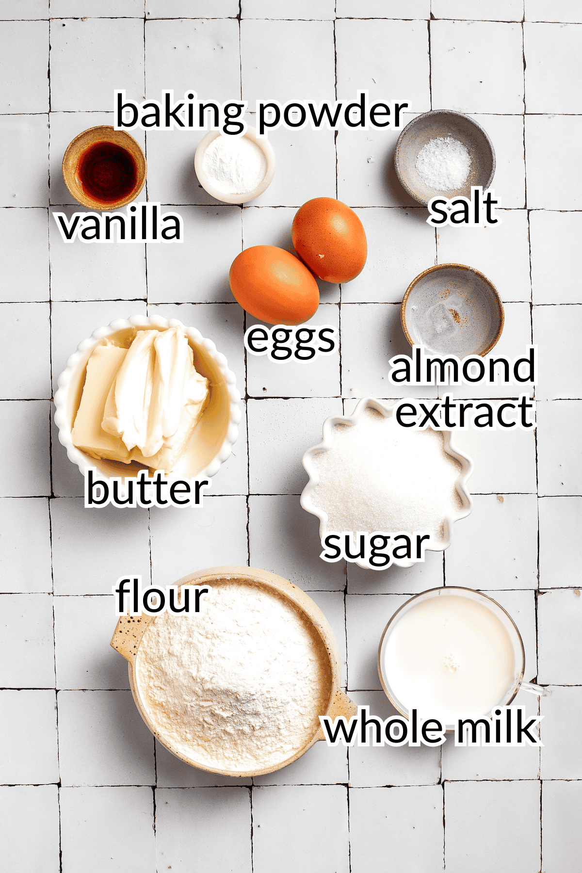 ingredients needed for almond and rhubarb cake