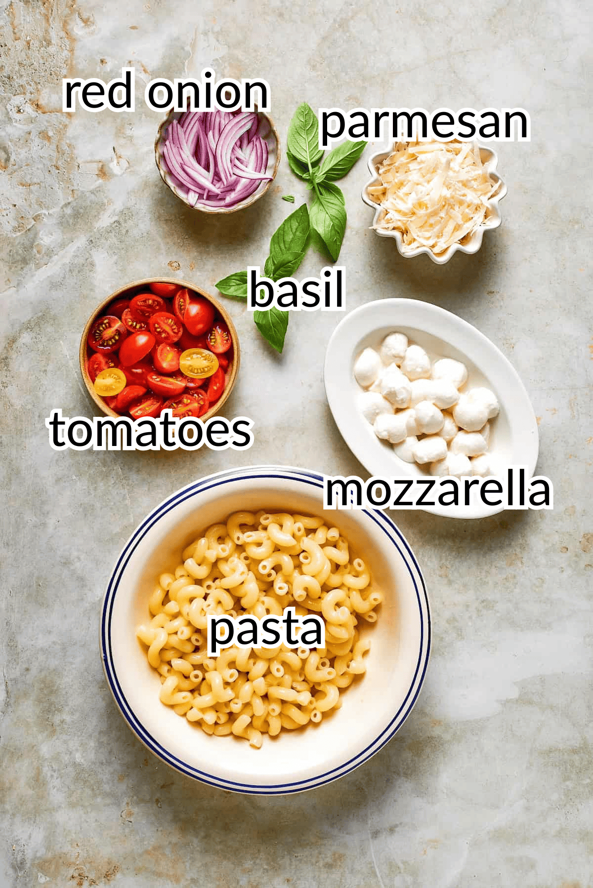 ingredients for caprese pasta salad recipe