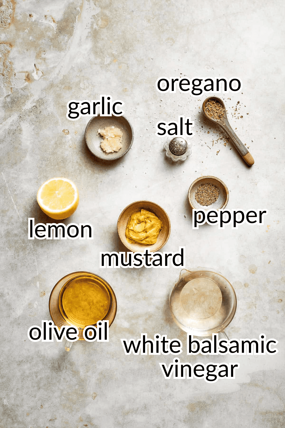 ingredients for the dressing for a caprese pasta salad recipe